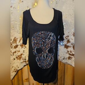 BiBi Black Skull Graphic Tee with Star Accents